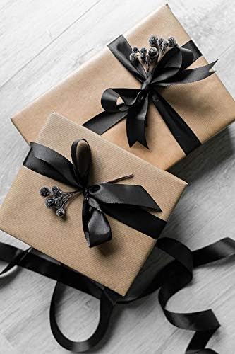 1" Inch Double Faced Satin Ribbon 50 Yards-Roll Set for Gift Wrapping Scrap Books Party Favor Hair Braids Baby Shower Decoration Floral Arrangement Craft Supplies, Black Ribbon