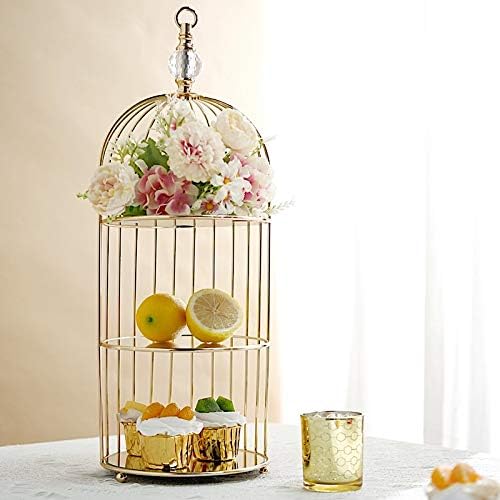 BalsaCircle 22-Inch Gold 3 Tier Metal Mirror Glass Hanging Bird Cage Dessert Cupcake Stand Wedding Reception Party Table Decorations