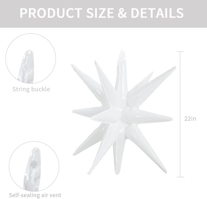 TONIFUL 4 Pcs 22inch 4D Huge White Star Balloons Explosion Star Mylar Foil Balloons for Party Supplies Backdrop Christmas,Birthday,New Year, Wedding,Photo Booth Ornament