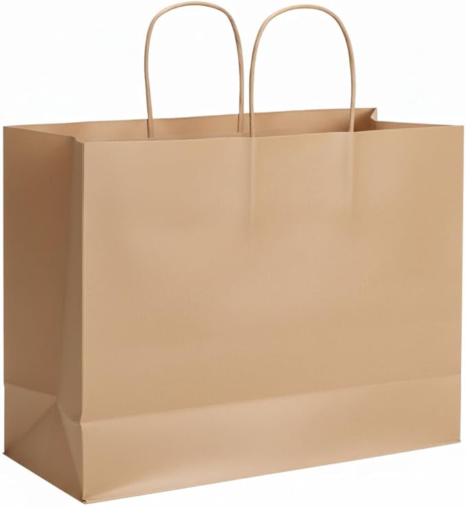 SUNCOLOR Brown Gift Bags with Handles, Large 13x10x5.5 Inch, 25 Pack, Reusable for Birthday, Wedding, Shopping, Party Favors