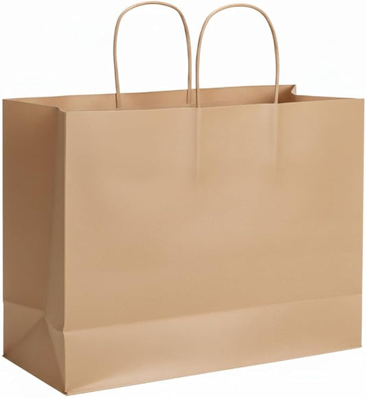 SUNCOLOR Brown Gift Bags with Handles, Large 13x10x5.5 Inch, 25 Pack, Reusable for Birthday, Wedding, Shopping, Party Favors