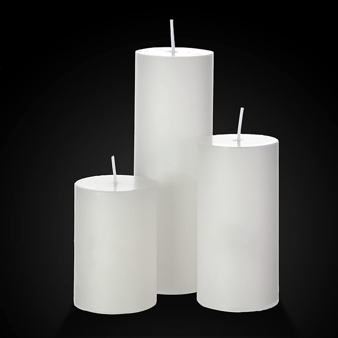 Shihanee Set of 12 Pillar Candles and Glass Cylinder Vases Clear Cylinder CandleHolders for Slim Pillar Candles Wedding Centerpieces(2.6'' X 4.7'', 5.9'', 7.9'',White)