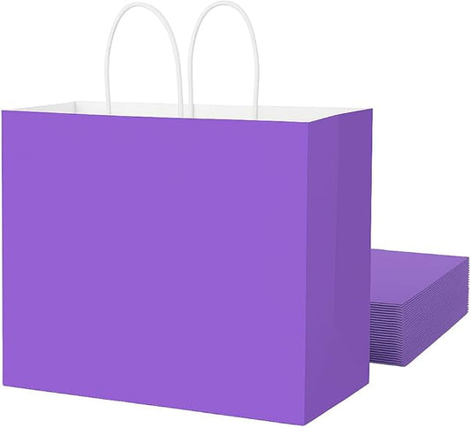 SUNCOLOR Purple Gift Bags with Handles, 13x10x5.5 Inch, Large Reusable Party Favor Bags, 25 Pack, for Birthday, Wedding, Retail, Shopping