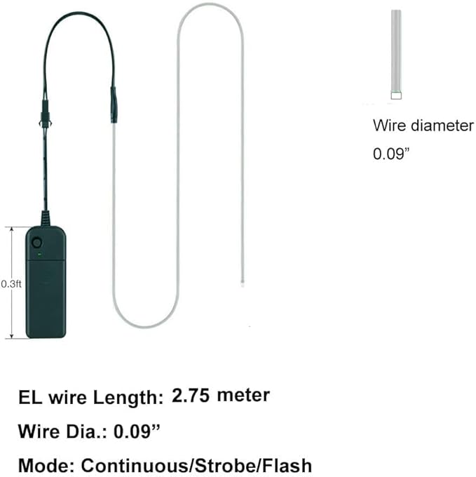 MaxLax EL Wire White 5-Pack, 9ft/2.75m Neon Light Wire with Noise Reduction and Battery Pack…