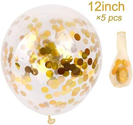 White HAPPY BIRTHDAY Banner with 5 pcs Gold Confetti Balloons
