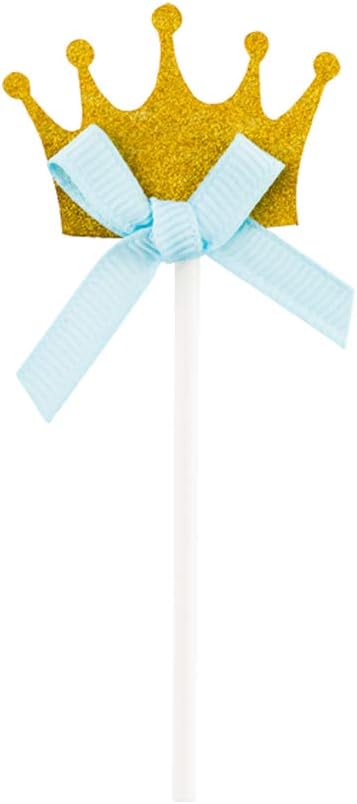 Restaurantware Top Cake 3.7 X 1.6 Inch Cake Toppers 10 Crown Cake Topper Inserts - Sturdy With Glitter Detail Gold And Blue Paper Cake Decoration Birthday Baby Shower Wedding Supplies