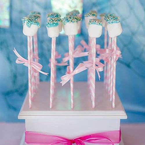 Candy Pink and White Stripes Paper Drinking Straws, 7.75 Inches - Pack of 100 Cute Pink Striped Straw Cake Pop Straws for Valentine Wedding Birthday Party Decoration