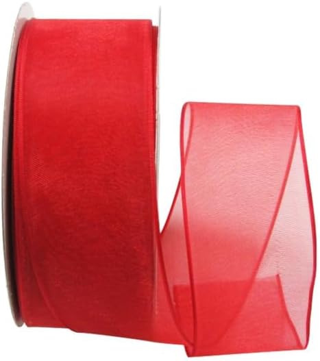 Ribbon Bazaar Sheer Organza Wired Ribbon - Wire Edged Ribbon for Floral Decor, Table Arrangements, Apparel Embellishment & More - 1-1/2" Red 25yd Spool