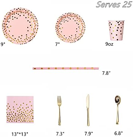 200 Pieces Pink Party Supplies - Pink Paper Plates & Napkins Cups Serves 25 Sets for Wedding Bridal Shower Engagement Birthday Parties (Pink)
