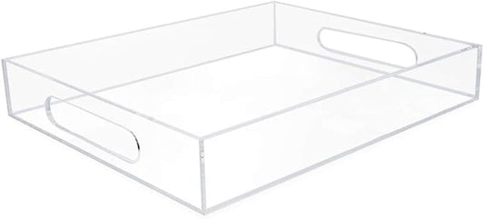 Isaac Jacobs Clear Acrylic Serving Tray (11x14) with Cutout Handles, Spill-Proof, Stackable Organizer, Space-Saver, Food & Drinks Server, Indoors/Outdoors, Lucite Storage Décor & More