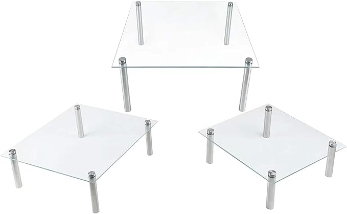 3 Pcs Square Tempered Glass Cake Stands Set 8 10 13 Inch Cupcake Display Stand Plate for Dessert Table Serving Platter