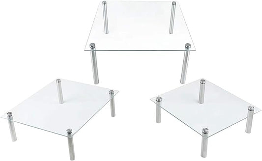 3 Pcs Square Tempered Glass Cake Stands Set 8 10 13 Inch Cupcake Display Stand Plate for Dessert Table Serving Platter