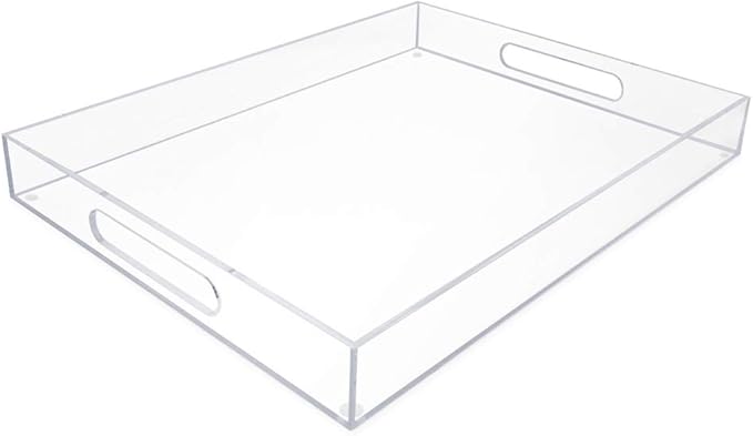 Isaac Jacobs Clear Acrylic Serving Tray (14x18) with Cutout Handles, Spill-Proof, Stackable Organizer, Space-Saver, Food & Drinks Server, Indoors/Outdoors, Lucite Storage Décor & More