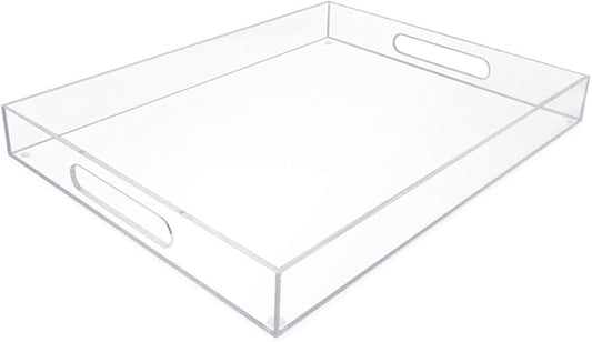 Isaac Jacobs Clear Acrylic Serving Tray (14x18) with Cutout Handles, Spill-Proof, Stackable Organizer, Space-Saver, Food & Drinks Server, Indoors/Outdoors, Lucite Storage Décor & More