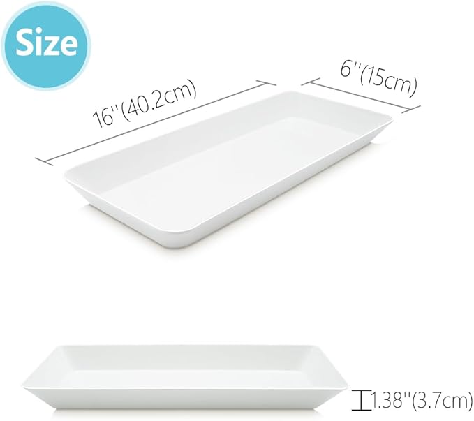 Serving Tray Platter Rectangle, 5 Pcs Long Narrow Food Tray for Veggie Fruit Snack Dessert, Plastic White Food Trays for Party Supplies Display, Rectangular Platters for Serving Food, BPA Free
