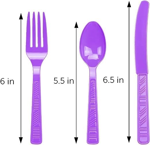 DecorRack Plastic Cutlery Set, Purple Colored Plastic Silverware Sets for Parties, 240 Piece Bulk Heavy Duty Utensils (Purple, 240 Pieces)