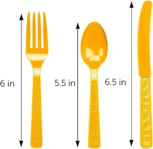 DecorRack Plastic Cutlery Set, Yellow Colored Plastic Silverware Sets for Parties, 240 Piece Bulk Heavy Duty Utensils (Yellow, 240 Pieces)