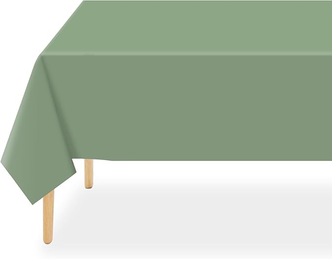 QIKSION Sage Green Plastic Table Cloth Disposable 3 Pack, 54 x 108 Inch Tablecloths for Baby Shower Birthday Bridal Wedding Party Decorations, Rectangle Table Cover