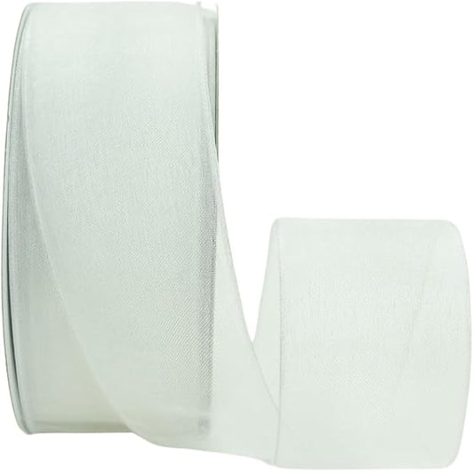 Ribbon Bazaar Sheer Organza Wired Ribbon - Wire Edged Ribbon for Floral Decor, Table Arrangements, Apparel Embellishment & More - 2-1/2" White 50yd Spool
