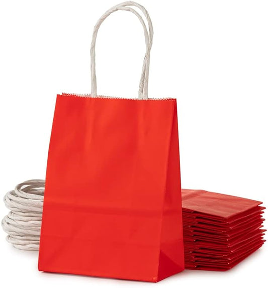 AWELL Small Red Paper Bag with Handle Party Favor Bag 6x4.5x2.5 inch for Wedding Birthday Valentine's Day Christmas New Year Halloween Graduation Recycled Bag, Pack of 24