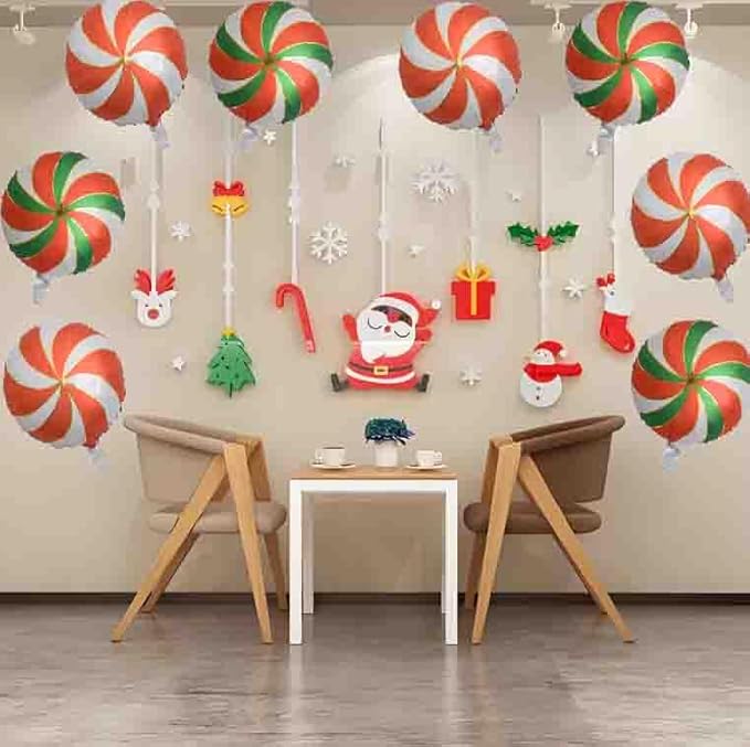 Christmas Ballooons Set Lollipop Windmill Balloons Mylar Red Green Candy Swirl Balloons Kits for Christmas-Themed Party Birthday Party Supplies Decorations 16 PCS