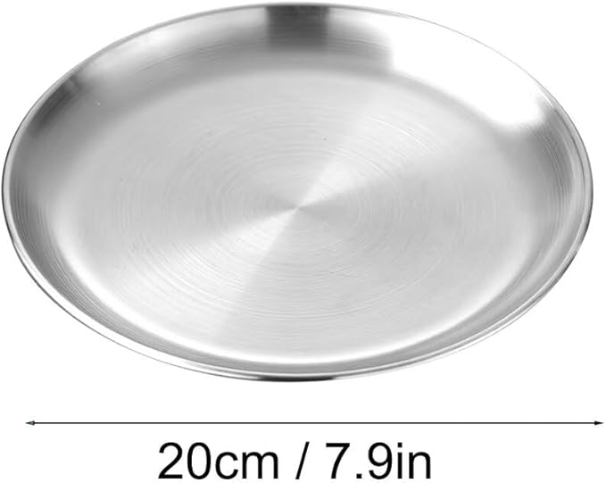 7.9in Round Silver Serving Tray, Stainless Steel Decorative Metal Tray for Coffee Table, Vanity, Perfume, Jewelry, and Entryway Catchall Organizer