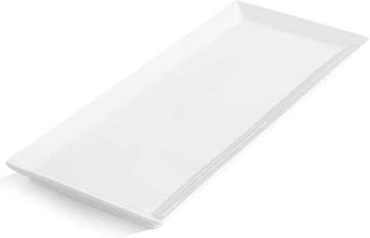 Kanwone White Serving Platters, Porcelain Serving Trays for Parties, Large Rectangular Plates - 14.5 Inch