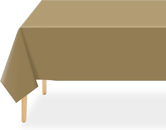 QIKSION Gold Plastic Table Cloth Disposable 2 Pack, 54 x 108 Inch Tablecloths for Graduation, Thanksgiving, Christmas Decorations, Rectangle Table Cover
