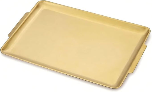 16.3" x 11" Large Serving Platters, Stainless Steel Heavy-Duty Large Serving Trays, Gold Rectangular Plates for Food, Fruit, Party, Wedding, Christmas, Chip and Scratch Resistant