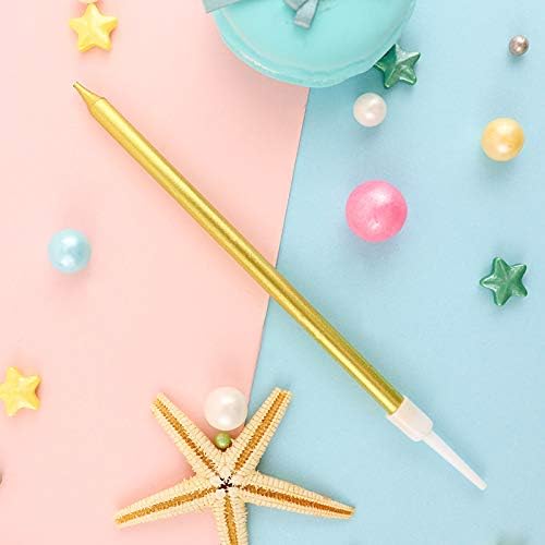12 Count Long Thin Champagne Gold Birthday Cake Candles in Holders for Birthday Wedding Party Cupcake Decorations Tall Candle Pieces