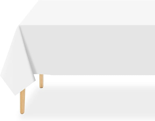 QIKSION White Plastic Table Cloth Disposable 2 Pack, 54 x 108 Inch Tablecloths for Party, Picnic, Birthday, Rectangle Table Cover