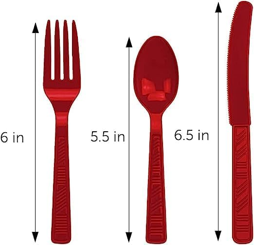 DecorRack Plastic Cutlery Set, Red Colored Plastic Silverware Sets for Parties, 240 Piece Bulk Heavy Duty Utensils (Red, 240 Pieces)