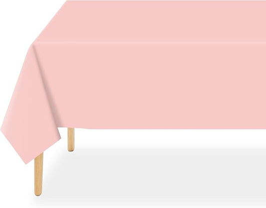 QIKSION Blush Pink Plastic Table Cloth Disposable 12 Pack, 54 x 108 Inch Tablecloths for Valentines, Easter, Mothers Day Decorations, Baby Shower Birthday Party, Rectangle Table Cover