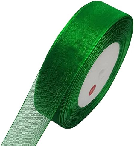 Chenkou Craft Solid Organza Ribbon 1 Roll 50 Yards Christmas Green 1" (25mm) Craft Bow Party Decoration Packing Ribbons (Green, 1"(25mm))