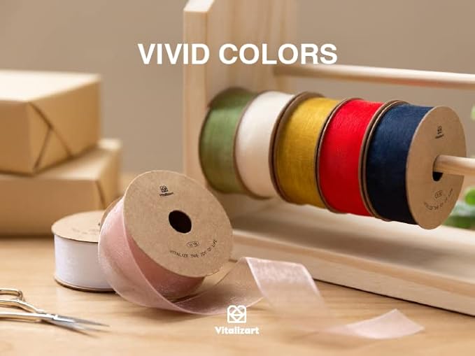 Vitalizart Red Organza Ribbon for Gift Wrapping 1 inch x 30 Yd Extra Density Sheer Fabric Christmas Card Supplies Crafts Bows Tree Decor Wedding Wreaths Wrap 3 Rolls x 10 Yd