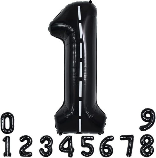 TONIFUL Race Car Black Balloons Car Birthday Party Supplies,40 Inch Giant Jumbo Helium Foil Mylar Big Number 1 Digital 1 Balloons for Boy's Birthday Party Truck Race Car Theme Party Decorations