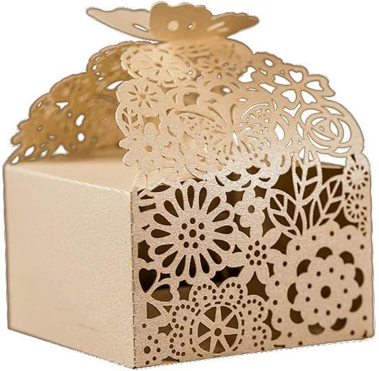 50pcs Laser Cut Butterfly Favor Boxes, 2.6" x 2.6" x 1.6", Party Favor Gift Boxes for Bridal Shower Anniversary,Wedding, Guests,Baby Shower,Mothers Day Treat,Ivory