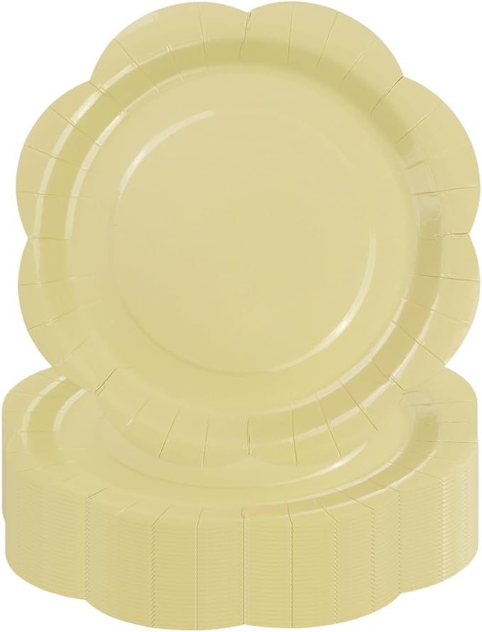 30 Pack Yellow Paper Plates 9 Inch, Disposable Scalloped Plates Cake Dessert Plate for Dinner Baby Shower Wedding Bridal Shower Birthday Party Supplies (Yellow, 9 inch)