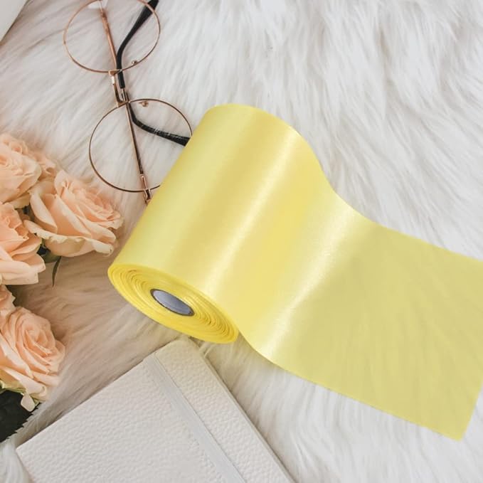 TONIFUL 4 in x 22Yds Wide Canary Yellow Light Yellow Satin Ribbon Solid Fabric Large Ribbon for Cutting Ceremony Kit Grand Opening Chair Sash Table Hair Car Bow Sewing Craft Gift Wrapping Wedding