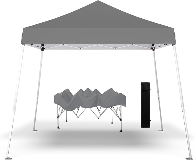 Pop-up Canopy Tent,Portable Outdoor Canopy for Parties Camping,Slant Legs Folding Tent,Sports Shelter,Beach Tent,Base 10x10 Top 8x8,3 Adjustable Height(Grey)