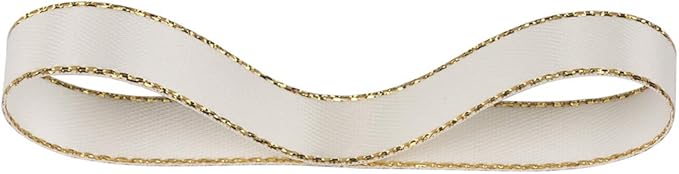 3/8" Double Face Satin Ribbon with Gold Edge 25 Yards (810-Ivory) , Set For Gift Wrapping, Party Decor, Wedding and Craft