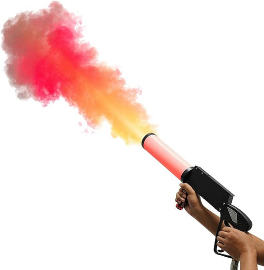 Smoke Machine With RGB Lights, CO2 Fog Cannon Jet Stage Effect Fogger LED Handheld Blaster With 10ft Hose for Nightclub Wedding Party DJ Halloween