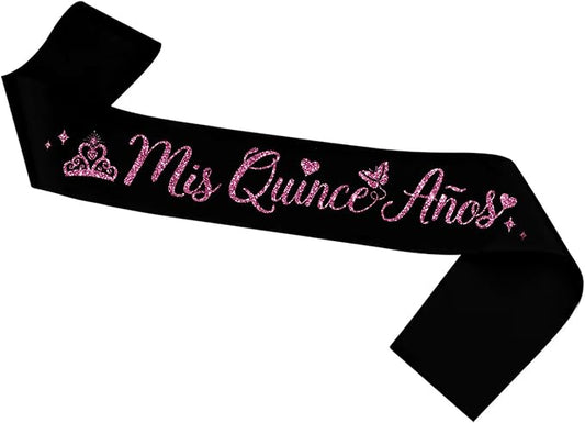 Mis Quince Anos Sash,Quinceanera Sweet 15 Birthday Party Accessories,15 Year Old Gifts for Girls,Spanish 15th Birthday Party Decorations