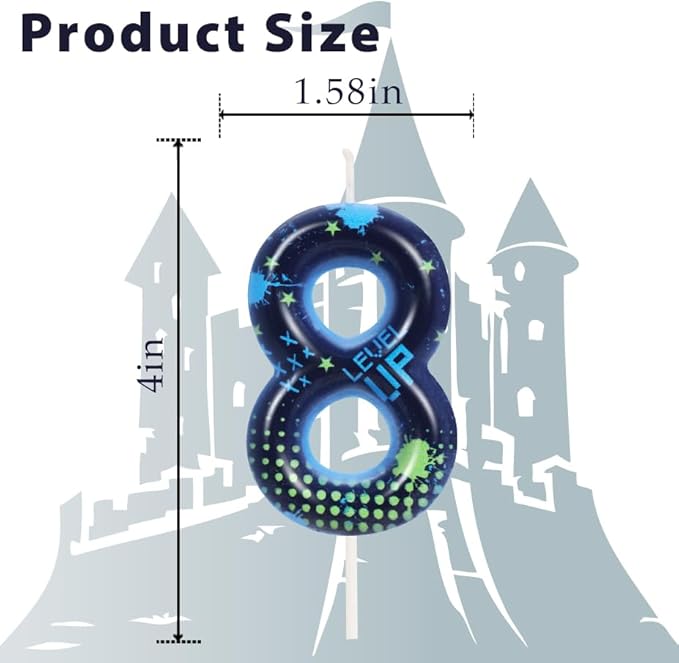 STG Birthday Candles for Boys - Number 8 Candle for Video Game Birthday Cake Topper, Fort Battle Level Up Sandbox Games Themed Birthday Party Supplies