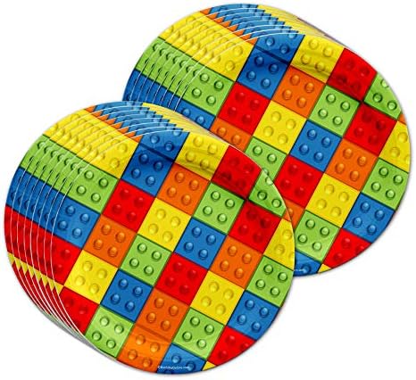 Building Blocks Birthday Party Supplies Set Plates Napkins Cups Tableware Kit for 16