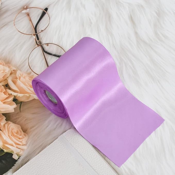 TONIFUL 4 in x 22Yds Wide Violet Light Purple Satin Ribbon Solid Fabric Large Ribbon for Cutting Ceremony Kit Grand Opening Chair Sash Hair Car Bow Sewing Craft Gift Wrapping Wedding Decoration