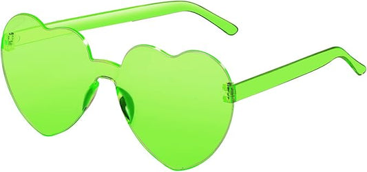 Heart Shaped Sunglasses for Women Colorful Glasses Fun Trendy Transparent Heart Sunglasses Party Favor (1 Pair-Fluorescent Green)