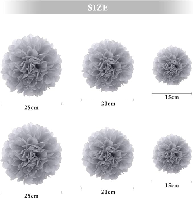 Binpeng Paper Pom Poms Hanging Paper Flower Ball Wedding Celebrations Decorations Outdoor Decoration Flowers Craft for Birthday Party (Gray 6PCS)