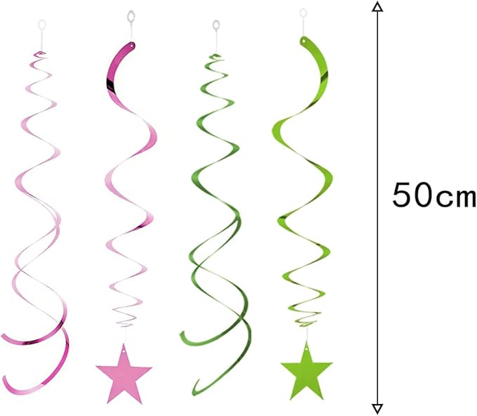 GAKA Pink and Green Foil Hanging Ceiling Swirls Garland,Star Swirl Streamer Decorations for Birthday,Anniversary,Graduation Party Supplies(24Pcs)