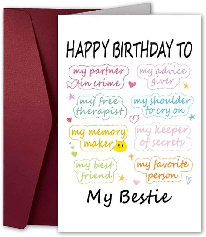 Powbrace 13" Pink Happy Birthday Gift Bag with Tissue Paper and Greeting Card for Party,Happy Birthday Gift Bag for Women Bestie, Gift Bags Medium size(1 PCS Pink, Attach Bestie Cards)
